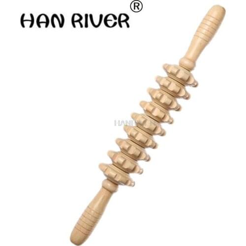 High quality 9 rounds Wooden massager yoga meridian rod body massage stick wheel pounded his waist back massage neck leg aist