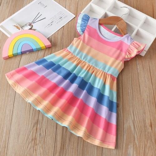 Summer explosion dress kids baby girl flying sleeve rainbow dress princess dress colorful sweet fashion платье для девочки 50