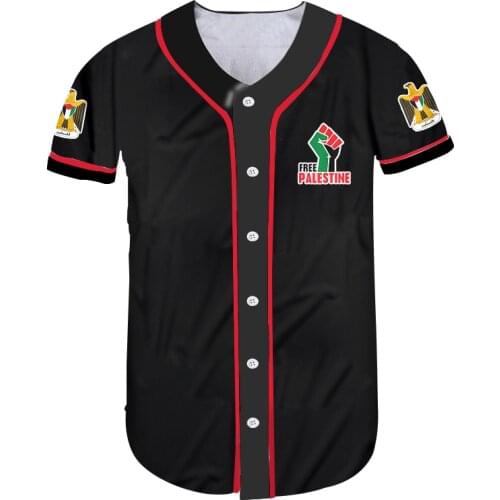 OGKB Women 3D Baseball Shirt Free Palestine Print Summer Quick-drying Black Short-sleeved Shirt Jersey Palestine National Emblem