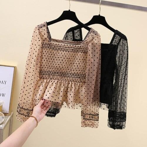 Black Dots Sexy Long Sleeved Korean Autumn Elegant Fashion Blouses And Tops WomenS Shirt Clothing 2021 Female Vintage