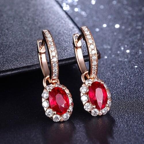 BLACK ANGEL Ladies Simulation Ruby Tourmaline Earrings Sapphire Gemstone Removable Clip Earrings for Women Wedding Jewelry Gift