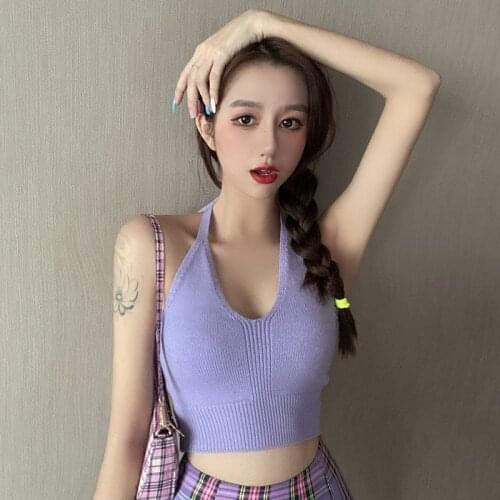 Womens Halter Crop Top Solid Sleeveless Cami Tank Top Fit Club Casual Crop Tops Streetwear Sexy & Club Womens Summer Top