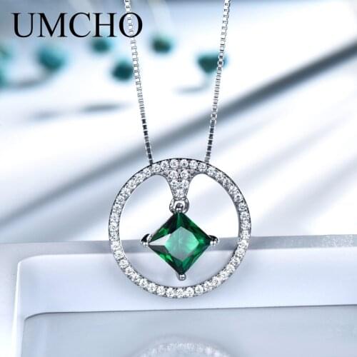 UMCHO 100% 925 Sterling Silver Round Green Gemstone Pendant Necklace Romantic Girl Birthday Gifts For Women Fine Jewelry