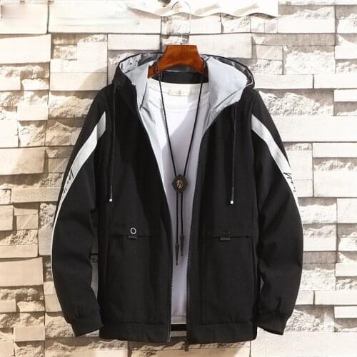 2021 New Casual Hooded Jacket Spring Autumn Men Hip Hop Zipper Letter Pockets Loose Fit Fashion Streetwear Jackets Tops Men