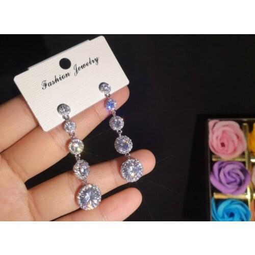 2021 Ladies Luxury Long Tassel Earrings Fashion Water Drop Beads Zircon Earrings 925 Silver Jewelry Wedding Accessories
