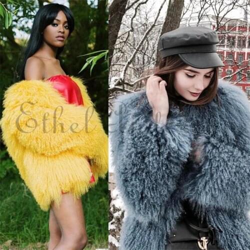 2018 Womens Mongolia Lamb Fur Coat Tibet Sheep Fur Coats Short Sheep Skin Jacket Sheep Fur Real Fur Mid-length Coat Jacket