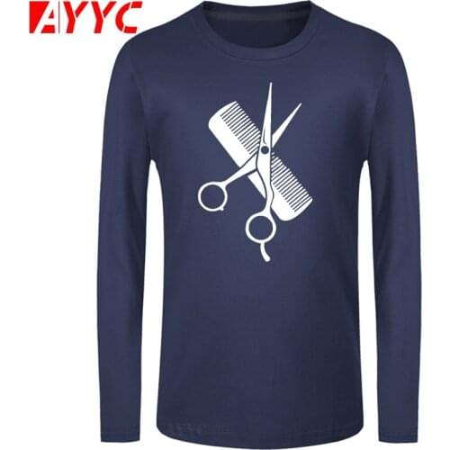 AYYC long sleeve tee Cool Hairdresser Stylist Scissors Comb Barber Weapons Gift T Shirt For Hairdresser Men Women Hip Hop Simple