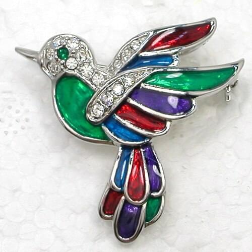 White Rhinestone Enamel Bird Pin brooches C2098