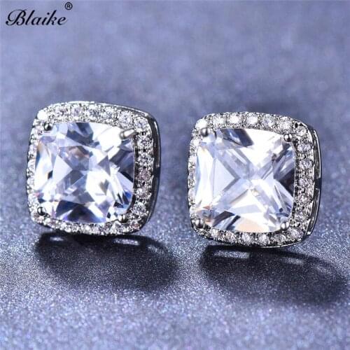 Blaike Luxury White Zircon Stud Earrings For Women Silver Color/Rose Gold Filled Engagement Wedding Jewelry