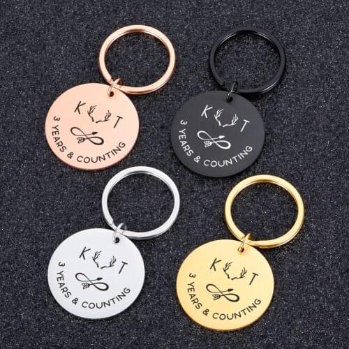 Personalized Keychain Customized Initials Name Date Key Chain Gift for Boyfriend Girlfriend Husband Wife Laser Engraved Keyring