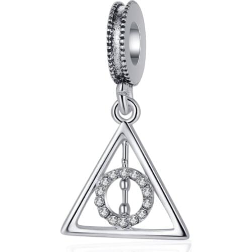 Simple Style Hollow Geometric Crystal Circle Triangle DIY Beads fit Pandora Charms Bracelets for Women Silver Color Jewelry Gift