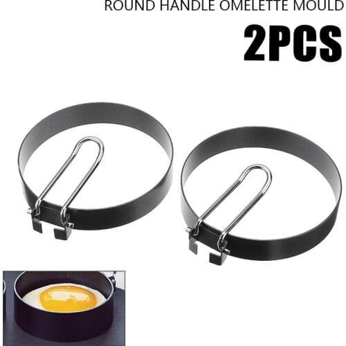 Black 2pcs Round Pancake Molds Egg Cooking Rings 8.9cm Round Fried Eggs Tools Stainless Steel Nonstick For Breakfast Cooking