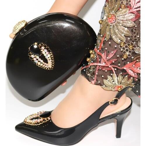 Black Color Hot Sale Elegant High Heels 9.3CM Shoes And Bag Set PU Sandals Woman Shoes And Purse Set For Evening Party