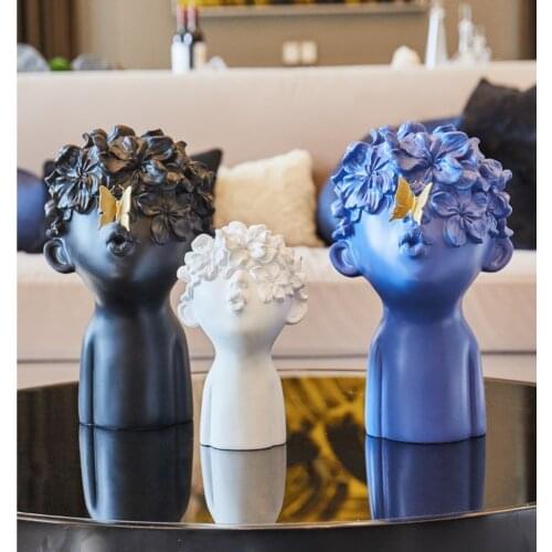 Home Statue Decoration Accessories 30x17x17cm Nordic Modern Abstract Sculpture Room Decor Resin Boy Head Statues