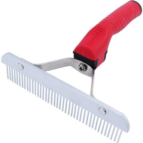 Long Tooth Rake Comb for Medium Large Dog Red Plastic Handle Metal Pet Hair Grooming Trimmer Hair Removal Tools Brush