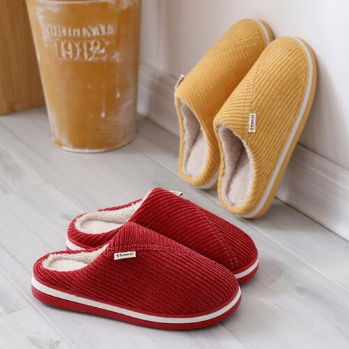 Women Indoor Slippers Warm Plush Knitted Fabric Lovers Home Cotton Slipper Soft Sole Winter Shoes Woman Men Floor Slides SH10292
