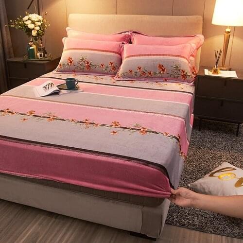 Home Textiles Winter Warm Fitted Sheets Dust Cover Protector Flannel Universal Mattress Cover Mink Cashmere Thicken Bed Sheet