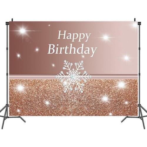 Happy Birthday Rose Gold Glittering Snowflake Backdrops Photos Background Decor for Portrait Photography Photocall Studio Props