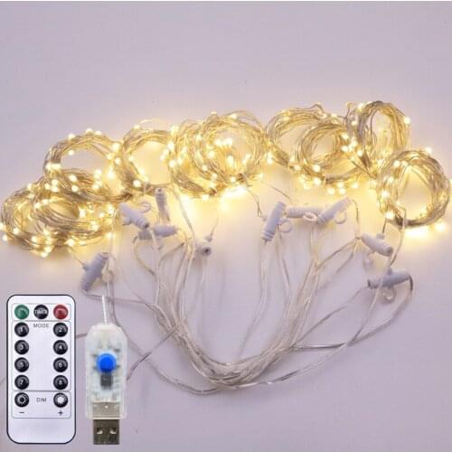 USB Remote 3x3m 300LED Copper Wire Icicle Curtain Lights Fairy Lights String Garland For Wedding Party Curtain Decor