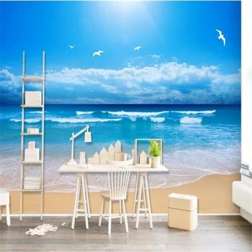 HD Custom Photo Murals Blue Sea Wave Wallpapers Nature Landscape Scenery 3D Walls Papers for Living Room TV Backdrop Home Decor