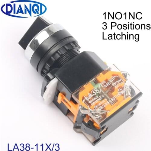 LA38-11X/3 22mm Self-locking Selector Switch 1NO1NC 3 Positions Rotary Switches 4 screws 10A440V Knob Switch ON/OFF Latching