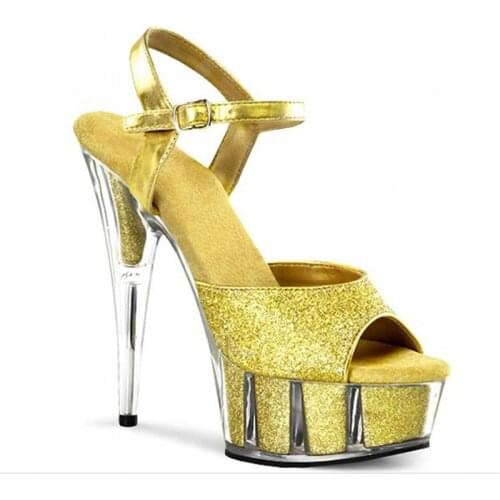 High-heeled 15cm fashion sandals with sequined uppers and six-inch sequined sparkly stage sandals
