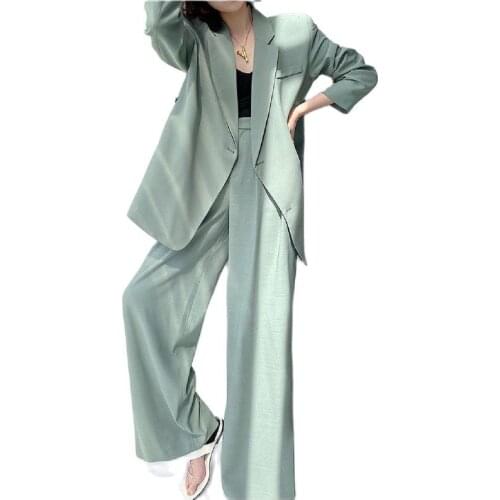 Fashion Green Age-Reducing Street Bombing Suit Female 2021 New British Style Womens Suits Blazer With Pants Two-Piece Suit