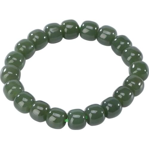 Natural Hetian turquoise bracelet old beads bracelet simple bracelet retro barrel beads womens elastic string carrying strap