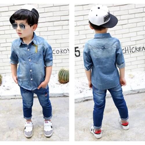 New Boys Denim Shirts Baby Boys Fashion Denim Shirts Kids Spring Autumn Cotton Shirts Child Long Sleeve Character Denim Shirt