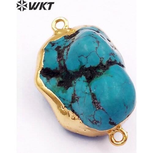 WT-C218 Wholesale Custom Unique Shape Natural Howlite Connectors Pendant With Gold Trim 5pcs/lot Random Shape Fashion Jewelry