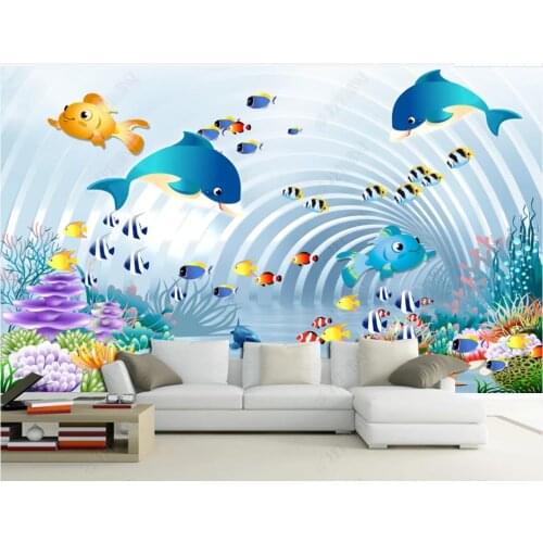 Custom photo wallpaper for walls 3 d murals Cartoon dolphin child room background wall painting decor