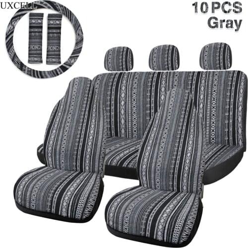 Uxcell 10pcs Stripe Multi-Color Seat Cover Baja Saddle Blanket Weave Bucket Seat Cover for Cars & Vans with Steering Wheel Cover