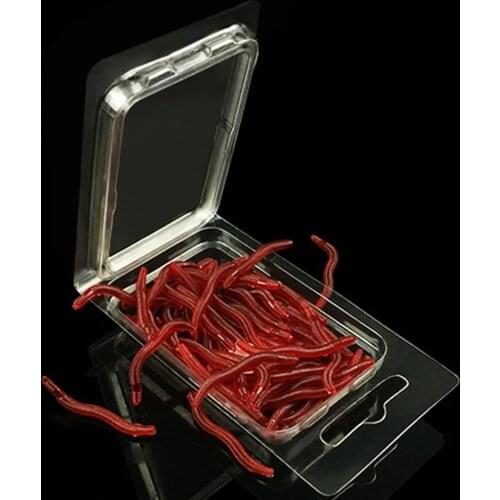 50Pcs/Box Lifelike Red Earthworm Bait Worms Artificial Fishing Lure 35mm Soft Baits Silicone Shrimp Flavor Additive Baits Tackle