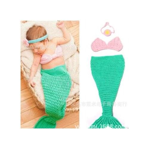 Newborn photography props flower headbands Beads Mermaid Costume cloth Infant baby props Knitting fotografia crochet outfits