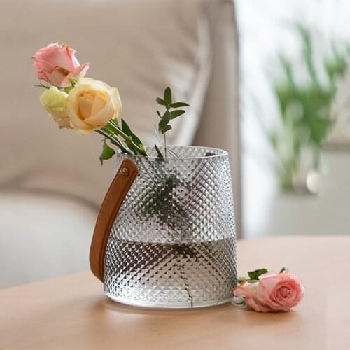 Nordic Creative Simple Glass Vase Transparent Decorative Ornaments Light Luxury Living Room Flower Water Raising Portable Flower