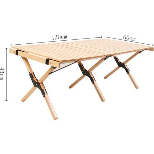 120*60cm Outdoor Folding Egg Roll Table Portable Foldable Camping Picnic Barbecue Wood Desk for Hiking Self-driving Tour Table