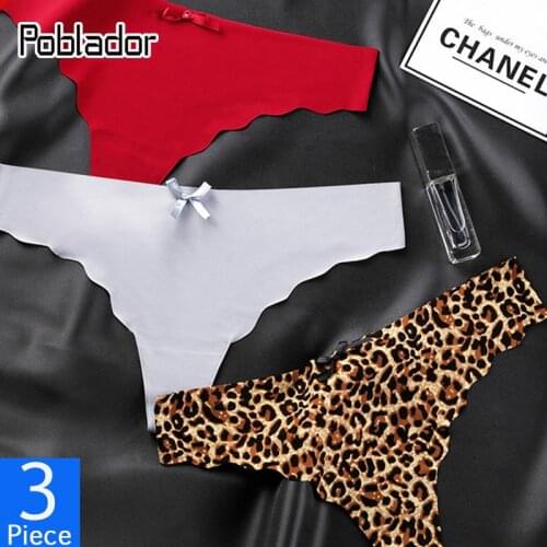 Poblador 3Pcs/lot Sexy Women Panties Soft G-Strings Low Waist Solid Seamless Ice Silk Thongs Female Temptation Lingerie Thong