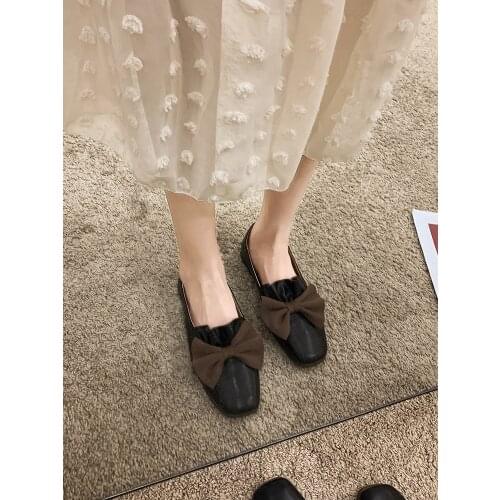 Leather Shoes Womens Shoes Summer 2021 New Fashion Gentle Ruffled Bow Soft Bottom Non-slip Low Heels Shoes for Women