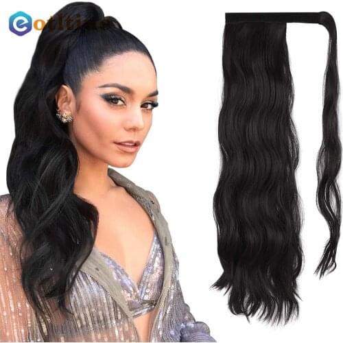 Eotltiue Ponytail Extension Human Hair Around 24 Inch Long Body Wavy Real 100% Human Hair For Black Women Nature Black Color