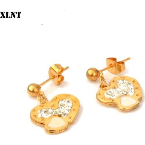 XLNT Fashion Long Geometric Drop Earrings Luxury Gold Color HEart Rhinestone Earring for Women Party Jewelry Gift