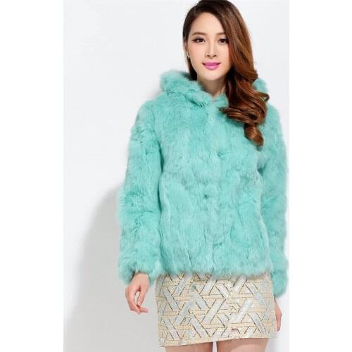 2019 new winter womens long sleeve full pelt rabbit fur coat with a hood slim rabbit fur outerwear