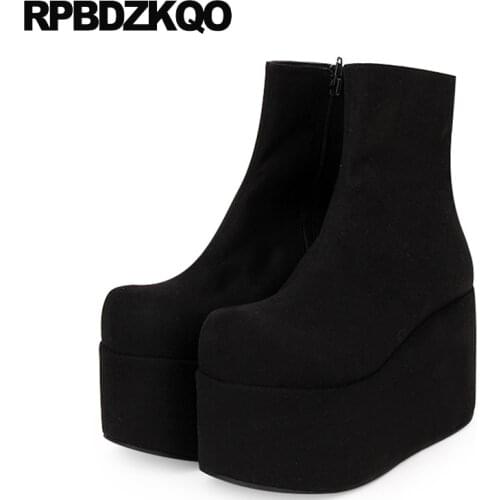 Flatform 12 44 Goth Big Size Women Side Zip Boots Fetish Platform Creepers Shoes Ankle Black Fall High Heel Designer Plus 13 45