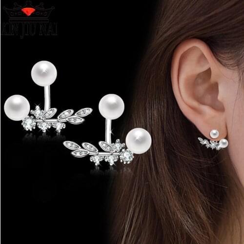 Top Quality Fashion CZ Sterling Wedding Cubic Zircon Stud Earrings For Women Gift Crystal Pearl Earring Accessory Jewelry