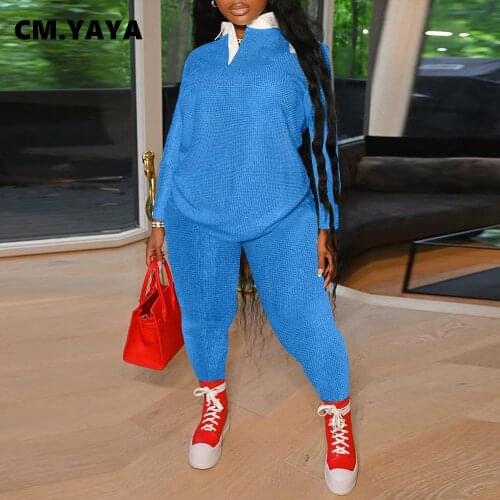 CM.YAYA Women Pants Set Solid Loose Tops + Strethcy Pants Two 2 Piece Sets Active Tracksuit Sweatsuit Fashion Outfits Autumn