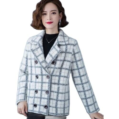 Imitate Mink Fleece Miss Coat Fashion Lapel Lattice Knitting Womens Jacket Sweater Knit Cardigan Sweater Winter Mother Jacket