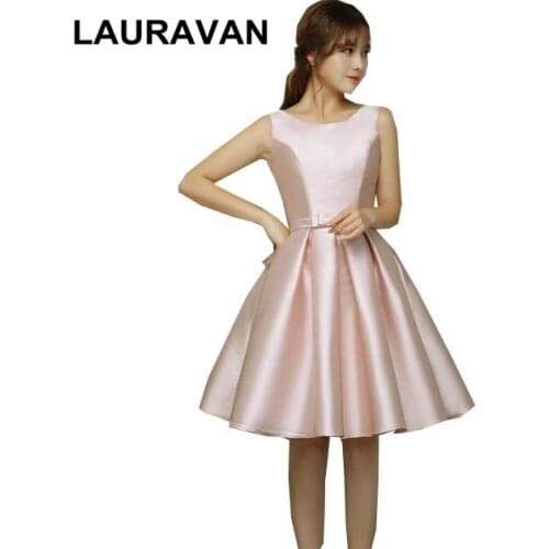 Elegant girls robe mariage satin girls 2020 prom knees length pageant ball gown bridal party dresses pale pink for teens