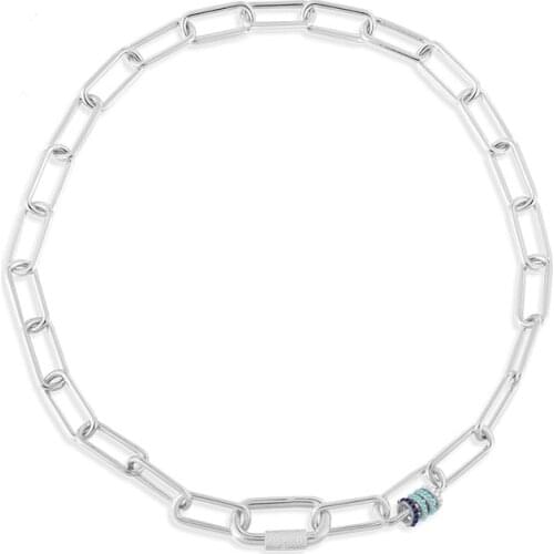 SLJELY High Quality Real 925 Sterling Silver Chain Necklace with Navy Blue and Lagoon Sliding Hoops for Women Fine Brand Jewelry