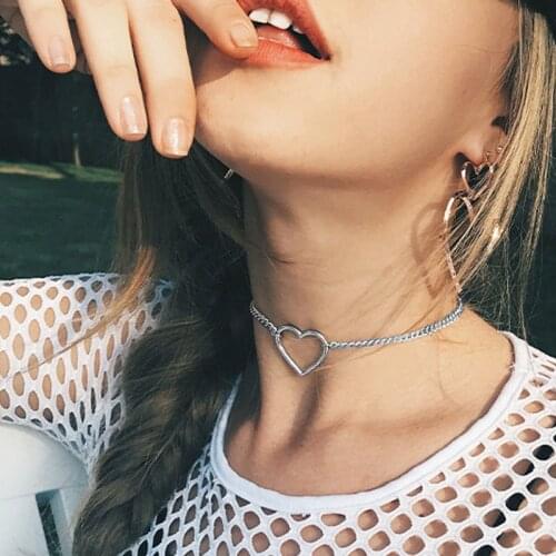 KISS WIFE Punk Gothic Harajuku Chain Heart Shaped Pendant Necklace For Women Girls Choker Necklace 2021 Trend Fashion Jewelry