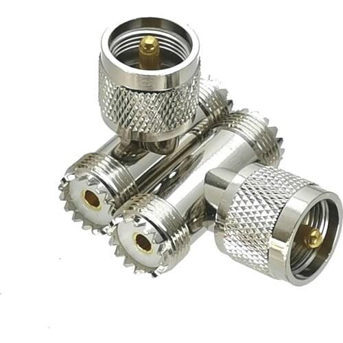 1Pcs UHF PL259 Male Plug to 2x UHF SO239 Female jack RF Adapter Connector Coaxial High Quanlity 50ohm Brass