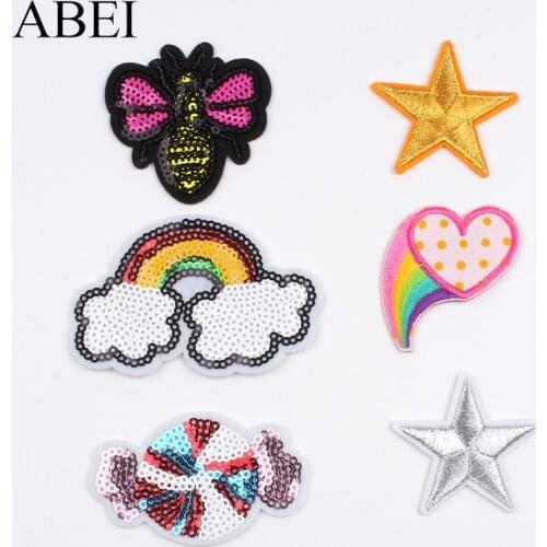 10pcs/lot Cartoon Butterfly Rainbow Candy Star Patch DIY Garments Accessories Iron On Sew On Stickers Jeans Badge Appliques